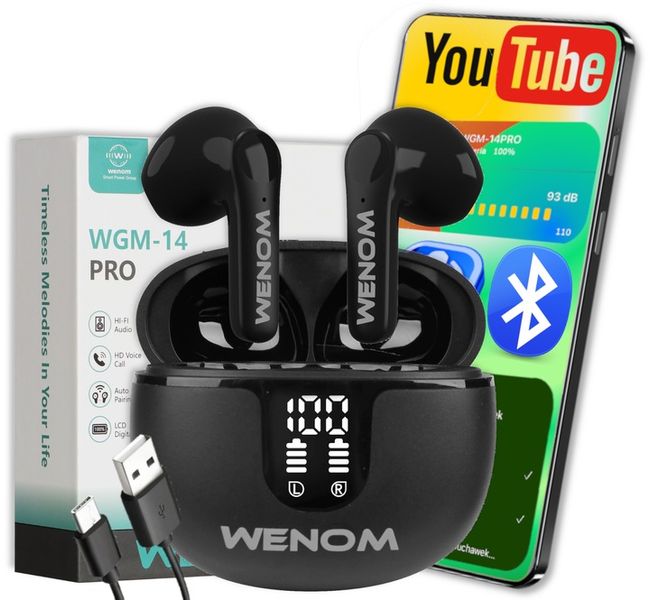 Słuchawki Bezprzewodowe Douszne Sportowe Wodoodporne Wenom WGM 14 PRO TWS zdjęcie 1