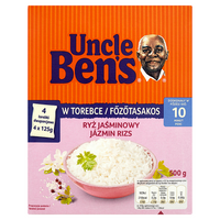 UNCLE BEN'S Ryż jaśminowy uprawiany w Tajlandii. Produkt Bezglutenowy. Torebka 4x125 g