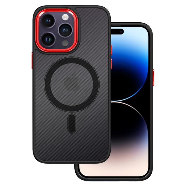 Tel Protect Magnetic Carbon Case do Iphone 15 Plus Czarno-czerwony zdjęcie 1