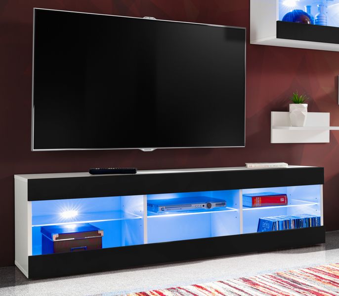 Szafka RTV LED Salon Nowoczesna Biały/Dąb Wotan Bez LED 140x35 Pokój zdjęcie 9