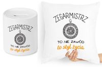 Dla Zegarmistrza Zestaw Poduszka + Skarbonka Z Nadrukiem Ze Zdjęciem