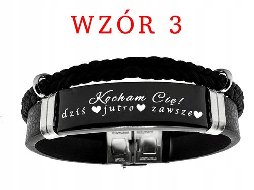 Bransoletka męska SKÓRZANA z GRAWEREM czarna STAL prezent + GRAWER GRATIS na Arena.pl