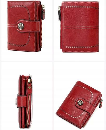 PORTFEL DAMSKI PORTMONETKA ELEGANCKA CZERWONY NA KARTY I MONETY na Arena.pl