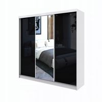 Szafa Przesuwna PARIS 250cm z lustrem 2 szuflady czarna połysk