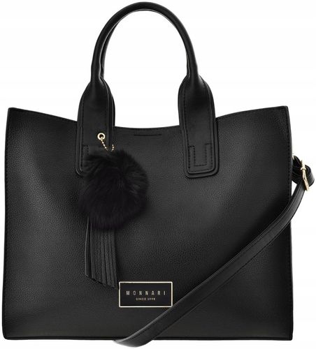 Klasyczna TORBA Torebka MONNARI SHOPPER Duża Czarna Pojemna 3 Komorowa Logo na Arena.pl