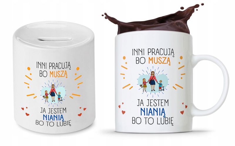 Zestaw Dla Niani Opiekunki Kubek + Skarbonka Z Nadrukiem Ze Zdjęciem zdjęcie 1