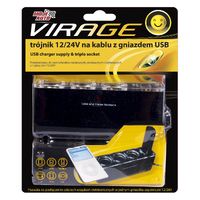 TRÓJNIK 12/24V NA KABLU Z GNIAZDEM USB - BIS 93-019