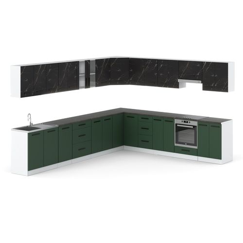 Kuchnia Narożna Modułowa Z Blatem 6.8m Biały San Sebastian Butelkowa Zieleń na Arena.pl