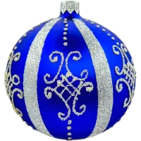 Bombka choinkowa szklana: Niebieska z eleganckimi srebrnymi zdobieniami