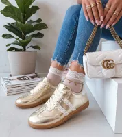Złote sneakersy damskie z satynowymi sznurówkami Madres 38