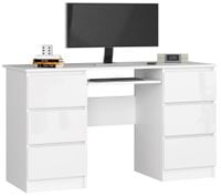 BIURKO KOMPUTEROWE A-11 135 cm 6 SZUFLAD BIAŁE / BIAŁY POŁYSK