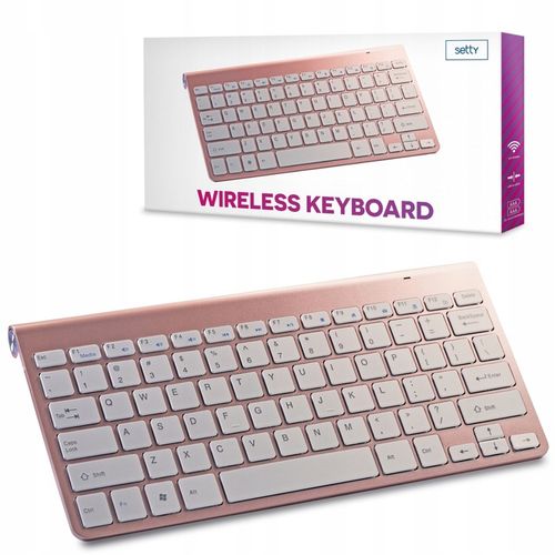 Klawiatura bezprzewodowa rose gold do komputera QWERTY różowa mała bez num na Arena.pl