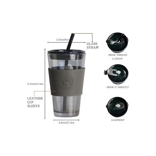 kubek z kolorowego szkła na kawę herbatę ze słomką i zamknięciem 450 ml na Arena.pl