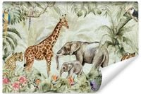 Fototapeta Dziecięca DZIKIE Zwierzęta Dżungla Liście Kwiaty 90cm x 60cm
