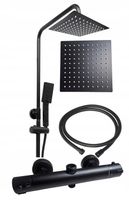 BATERIA PRYSZNICOWA TERMOSTATYCZNA DESZCZOWNICA CZARNA ZESTAW PRYSZNICOWY