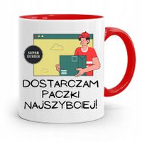 Kubek Czerwony Dla Kuriera Dostarczam Paczki Z Nadrukiem Ze Zdjęciem