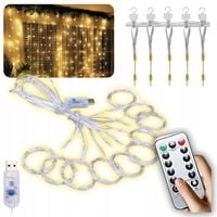 Lampki LED kurtyna 3x3m dekoracyjna świetlna USB pilot ciepły biały DRUCIK