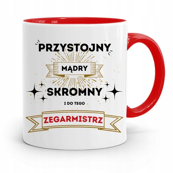 Kubek Czerwony Dla Zegarmistrza Przystojny Skromny Z Nadrukiem Ze Zdjęciem zdjęcie 1