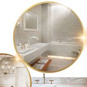 OKRĄGŁE LUSTRO DO ZAWIESZENIA NA ŚCIANĘ LOFTOWE ZŁOTA RAMKA UCHWYT 50CM