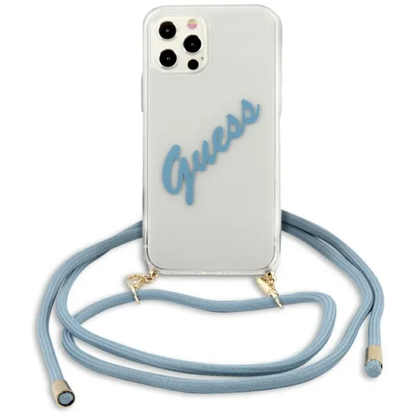 Etui Guess Script Vintage na iPhone 12 Pro Max - niebieskie zdjęcie 1
