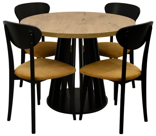 Mały okrągły stół 80 cm rozkładany do 160 LAMELE z 4 krzesłami tapicerowane na Arena.pl