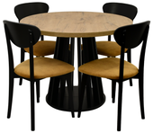 DUŻY okrągły stół 120 cm rozkładany do 220 cm i 4 krzesła miodowa tapicerka