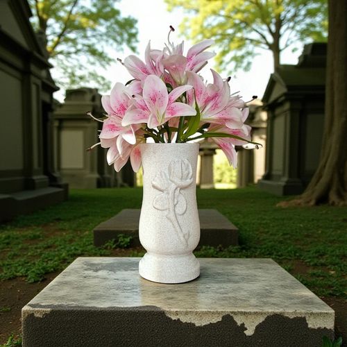 Wazon Nagrobny, Wazon na cmentarz Memorial Rose - Biały Marmurek na Arena.pl