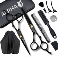 ZESTAW FRYZJERSKI XXL PROFESJONALNE NOŻYCZKI DEGAŻÓWKI PELERYNA ALPHA