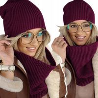 ciepły KOMPLET damski CZAPKA + KOMIN szal ZIMOWY PLECIONY polski - KOLORY