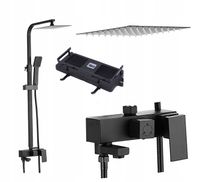 Zestaw prysznicowy natynkowy Bateria kolumna Mikka CZARNY półka