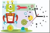 60CM 40CM ZEGAR OBRAZ ROBOT JEDNYM KÓŁKU DRUK PŁÓTNO RAMA