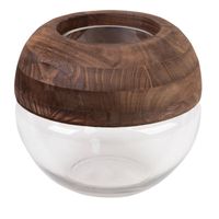 Wazon dekoracyjny drewno + szkło GRACE 25X23 biały + brązowy