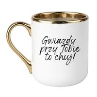 KUBEK "GWIAZDY PRZY TOBIE TO CHUJ!" Wzór - Elegant Biało-Złoty 330 ml