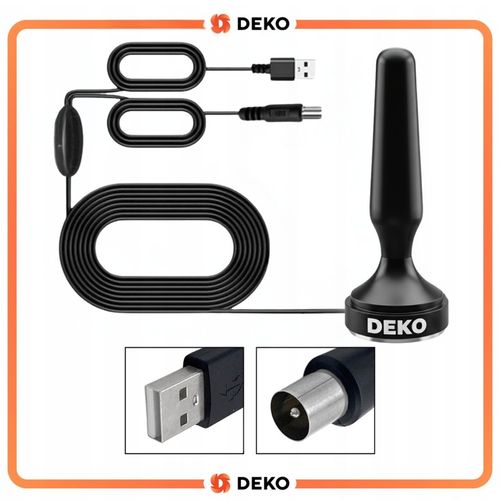 Antena Pokojowa DVBT2 Wewnętrzna HEVC Deko TV Naziemna 28Db Wzmacniacz na Arena.pl