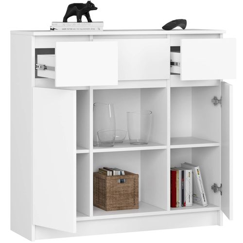 Komoda 101 cm pojemna 2 drzwi 3 szuflady 6 półek - biała na Arena.pl