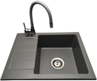 Zlewozmywak jednokomorowy z ociekaczem ADAL szary z lewym ociekaczem + bateria flex LAVO