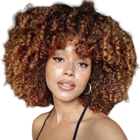 Peruka Afro Kręcona Krótka z Grzywką Ombre Brązowa Gęsta Kinky Curly 6"