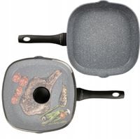 PATELNIA GRANITOWA KWADRATOWA GRILLOWA RYFLOWANA GAZ INDUKCJA NONSTICK 28CM