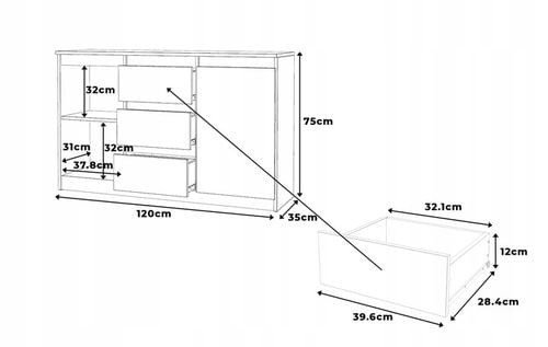 Komoda WOTAN BIALA z szufladami Duza Szafka AGA 120cm do Sypialni na Arena.pl
