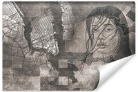 Fototapeta Do Sypialni Abstrakcja MAPA Kobiecy Portret Retro 300cm x 210cm