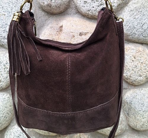 Vera Pelle Torebka Listonoszka SKÓRA NATURALNA ZAMSZ Worek CZEKOLADA na Arena.pl