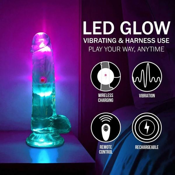 Led Vibrating Straight Cock With Balls - 15 Cm - Transparent zdjęcie 7