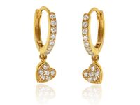 Eleganckie pozłacane wiszące srebrne kolczyki kółka kółeczka serca serduszka  białe cyrkonie srebro 925 K3205