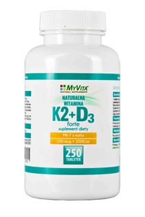 Witamina K2 MK-7 K2MK7 100mcg + D3 z lanoliny 2000IU 250 tabletek MyVita