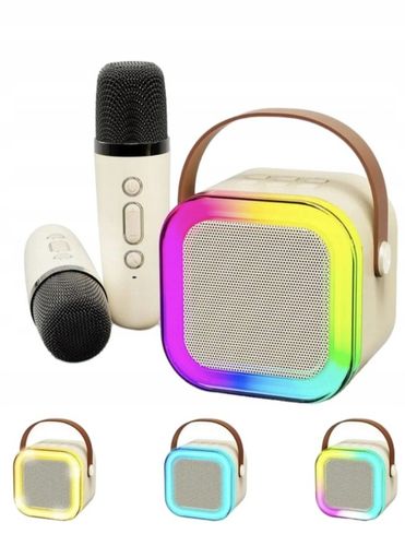 ZESTAW KARAOKE PRZENOŚNY GŁOŚNIK +2 MIKROFONY ŚWIECĄCY EFEKTY DŹWIĘKOWE USB na Arena.pl