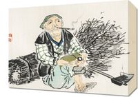 Obraz 40x30cm Smoking Farmer,  Kōno Bairei Japoński Vintage do Salonu