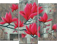 70 90CM OBRAZ 3 ELEM FUKSJOWA MAGNOLIA ŚCIENNY DRUK PŁÓTNO