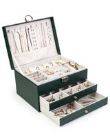 Szkatułka na biżuterię na prezent - zielony organizer z szufladkami