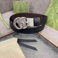 pasek skórzany czarno-brązowy męski z klamrą gg – styl włoski, szerokość