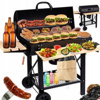 GRILL WĘGLOWY OGRODOWY Z POKRYWĄ ZAMYKANY STOŁOWY PRZENOŚNY BECZKA PRO BBQ